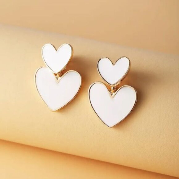 NEW Harper White Enamel Heart Two Part Stud and Drop Earrings - Picture 2 of 5